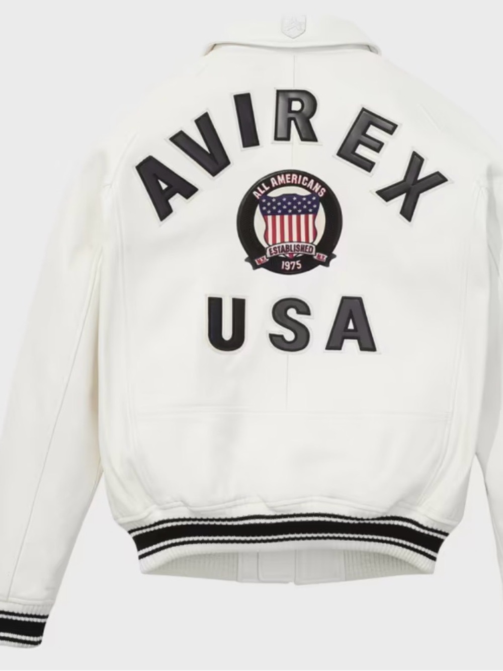Avirex 100% Authentic Men's Icon Logo Leather Bomber Jacket White Large